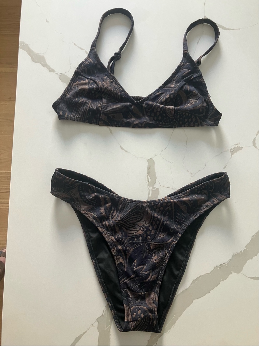 Seea Paisley Print Bikini in Black and Brown